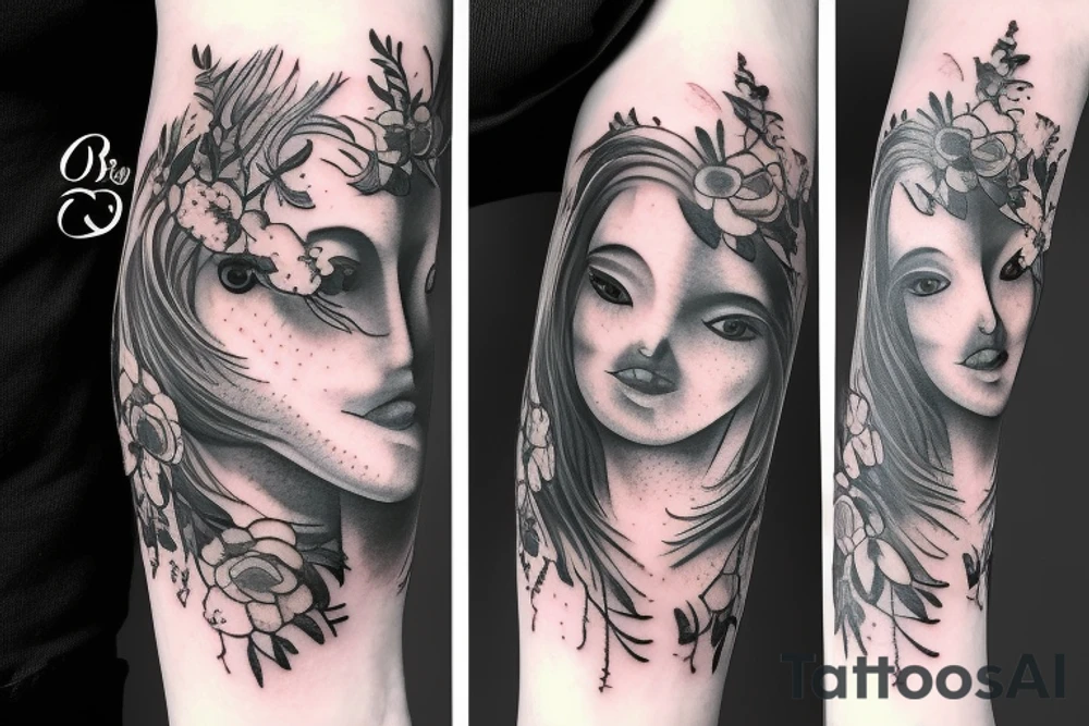 A half horse head fading away into flowers tattoo idea