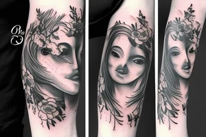 A half horse head fading away into flowers tattoo idea