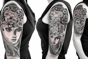 A half horse head fading away into flowers tattoo idea