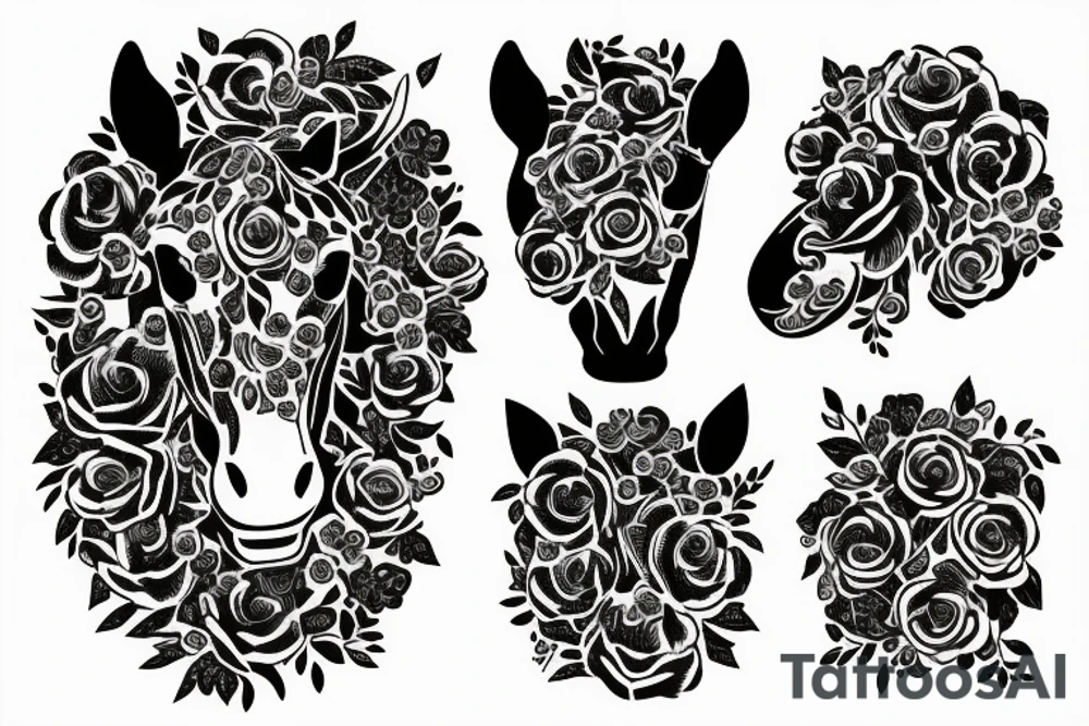 A horse head fading away into flowers tattoo idea