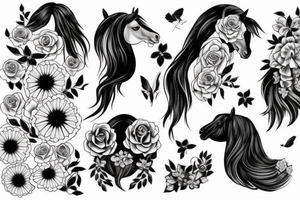 A horse head fading away into flowers tattoo idea