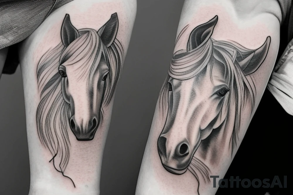 A horse head fading away into flowers tattoo idea