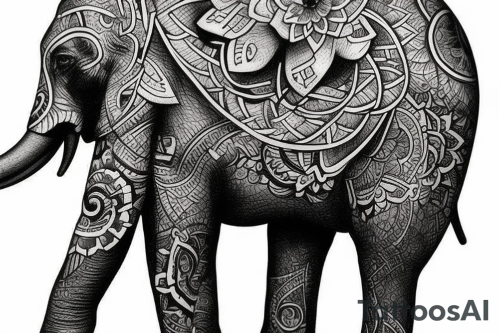 An elephant surrounded by lotus flowers tattoo idea