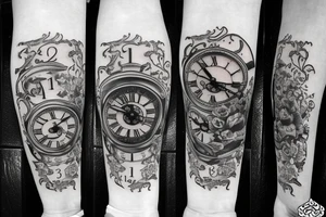 Grandfather clock in the shape of a crab with Roman numerals on 3:15 date 7/13/2018 with ivy leafs and roses tattoo idea