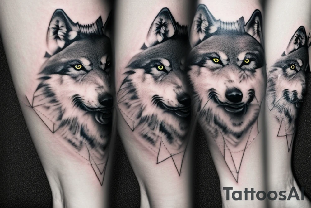Pack of wolves in the woods with baby wolves tattoo idea