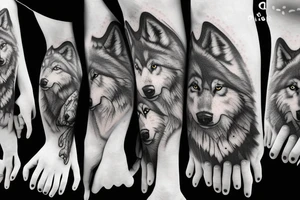 Pack of wolves in the woods with baby wolves tattoo idea