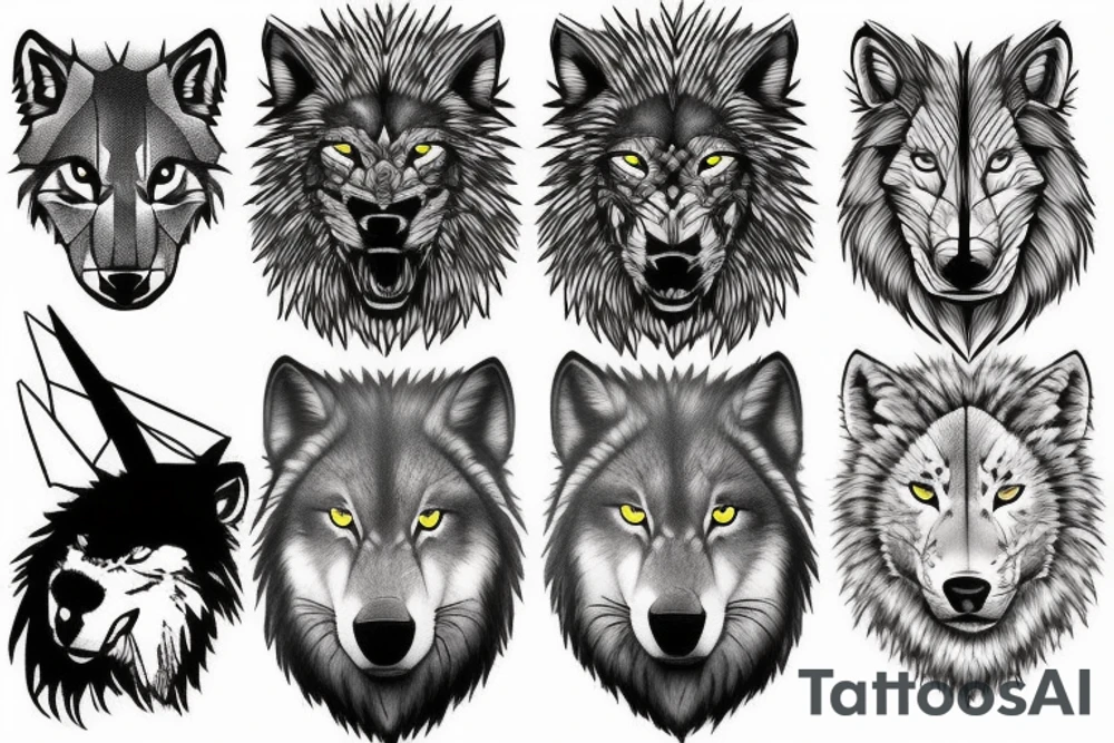 Half wolf half lion tattoo idea