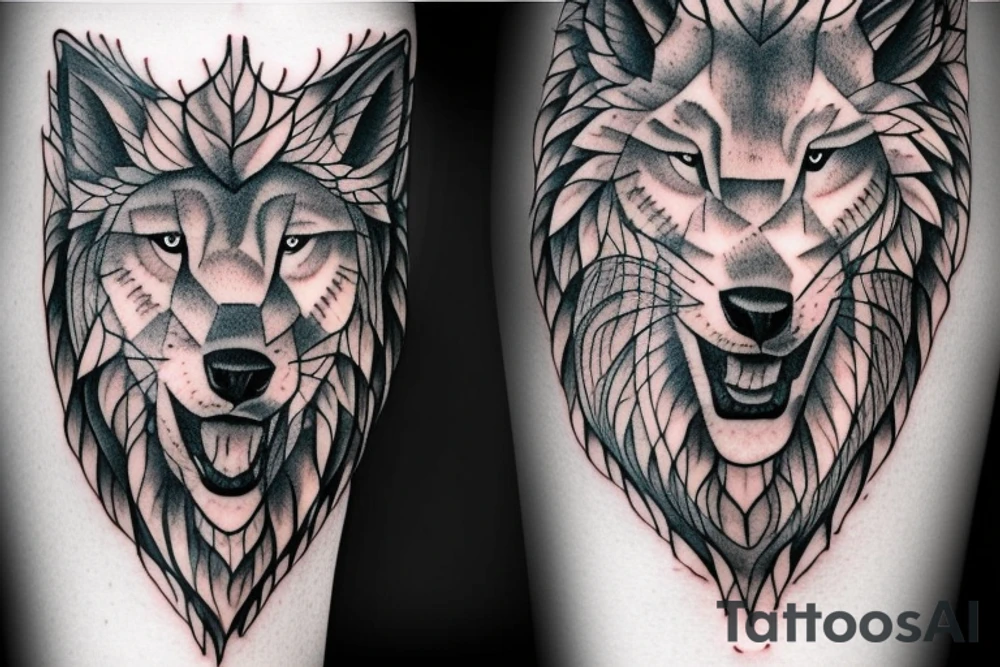 Half wolf half lion tattoo idea