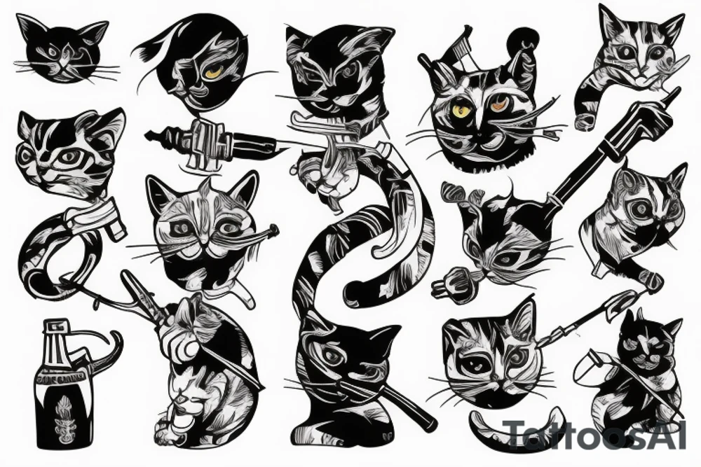 Cat with hoodie and weapon tattoo idea