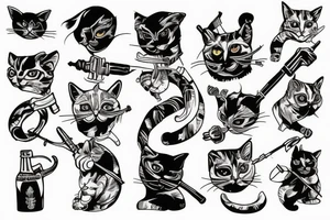 Cat with hoodie and weapon tattoo idea