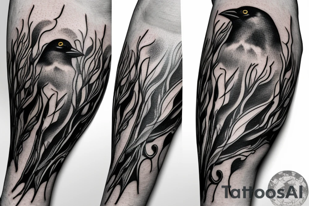 Crow symbolizing new beginings and fleeting crows and an eternal sun for an arm piece tattoo idea