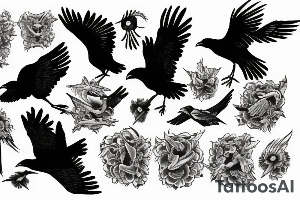 distance flying crows tattoo idea