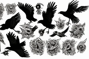 distance flying crows tattoo idea