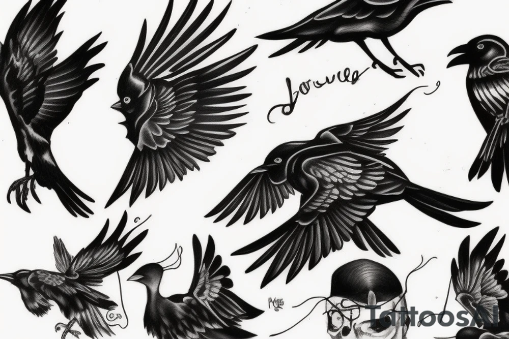 distance flying crows tattoo idea