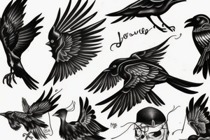 distance flying crows tattoo idea
