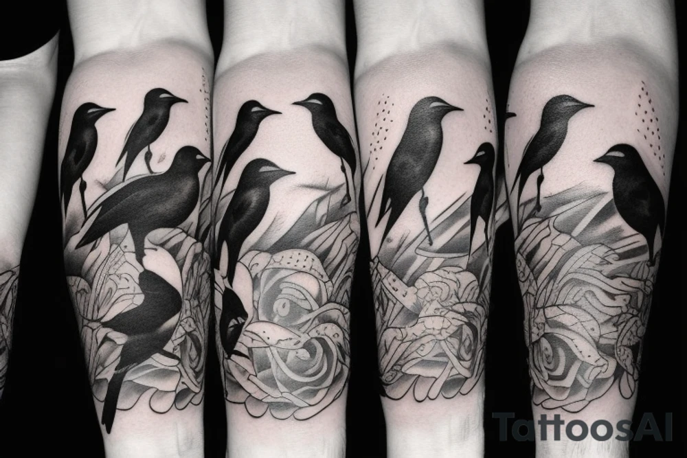 distance flying crows tattoo idea
