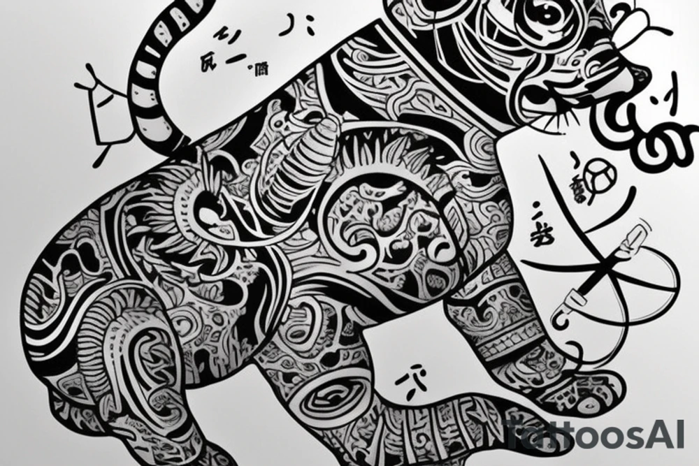 travel/family themed one. A tiger chilling in a tub for Bangkok and my mom's zodiac, a rabbit letting go of a 孔明灯 for dads zodiac and Taiwan, and a monkey with glasses holding a coconut for my sisters zodiac and Vietnam tattoo idea