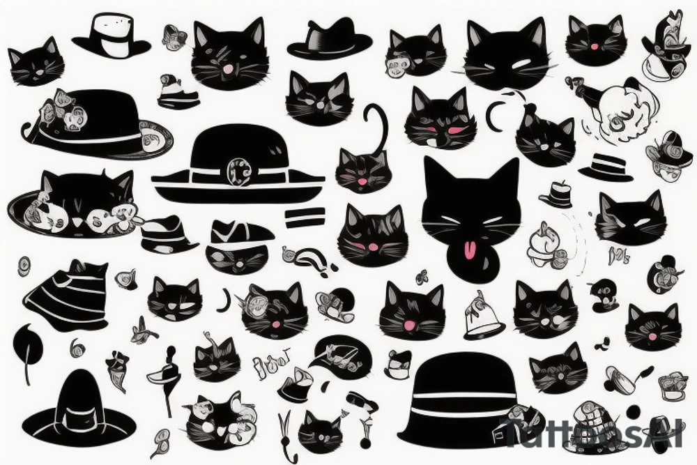 black cat with a funny hat tattoo idea