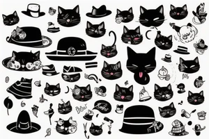 black cat with a funny hat tattoo idea