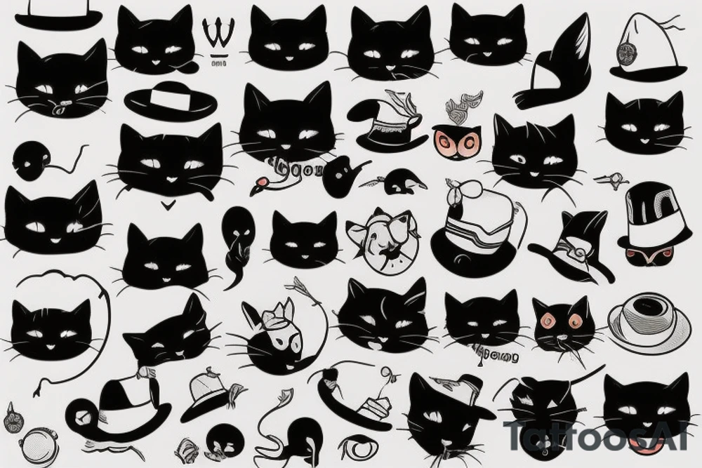 black cat with a funny hat tattoo idea