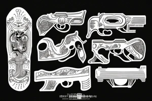 two black gun pistols with verticale word sinner tattoo idea