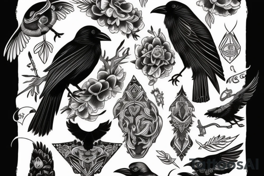 crow symbolizing new beginings and death tattoo idea