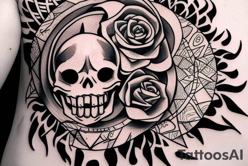 sun skull facing to the right tattoo idea
