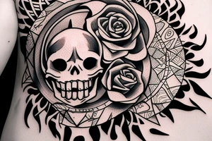 sun skull facing to the right tattoo idea
