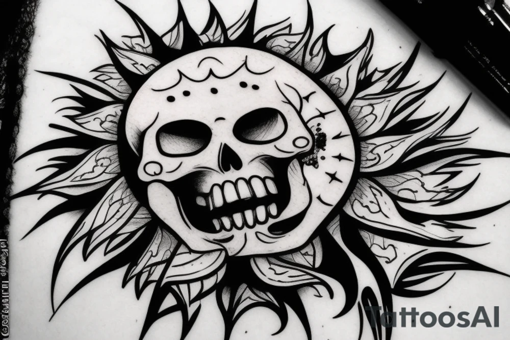sun skull facing to the right tattoo idea