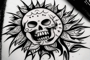 sun skull facing to the right tattoo idea