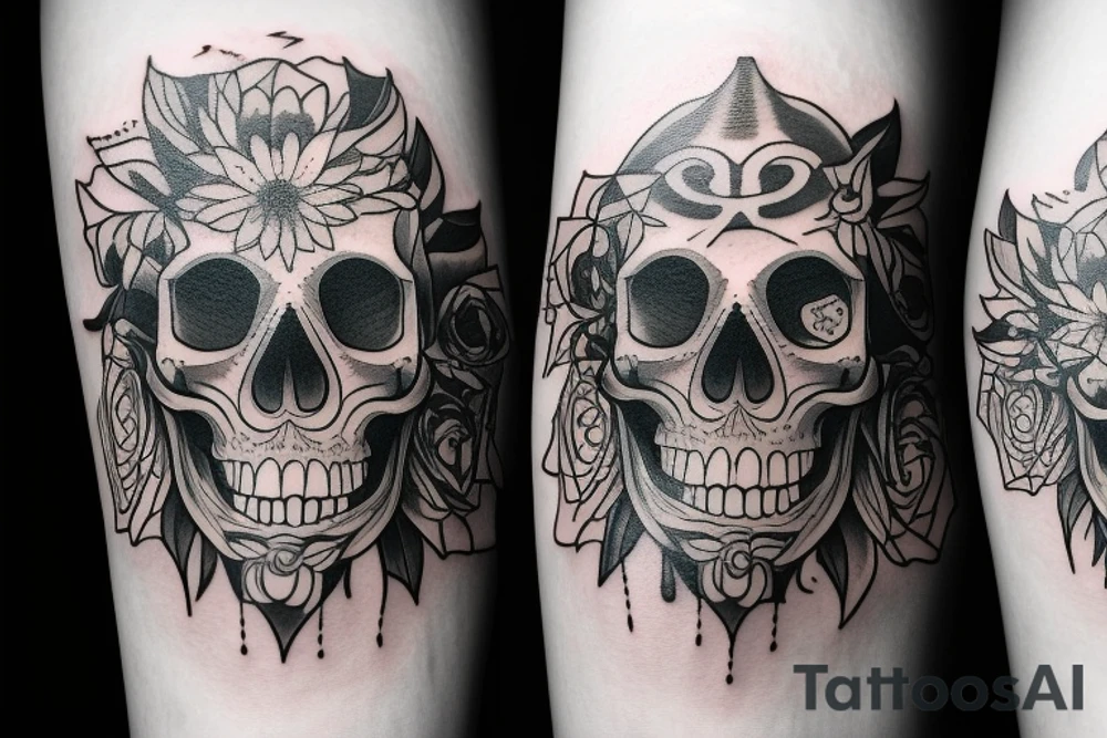sun skull sideways tattoo idea