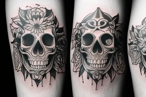 sun skull sideways tattoo idea