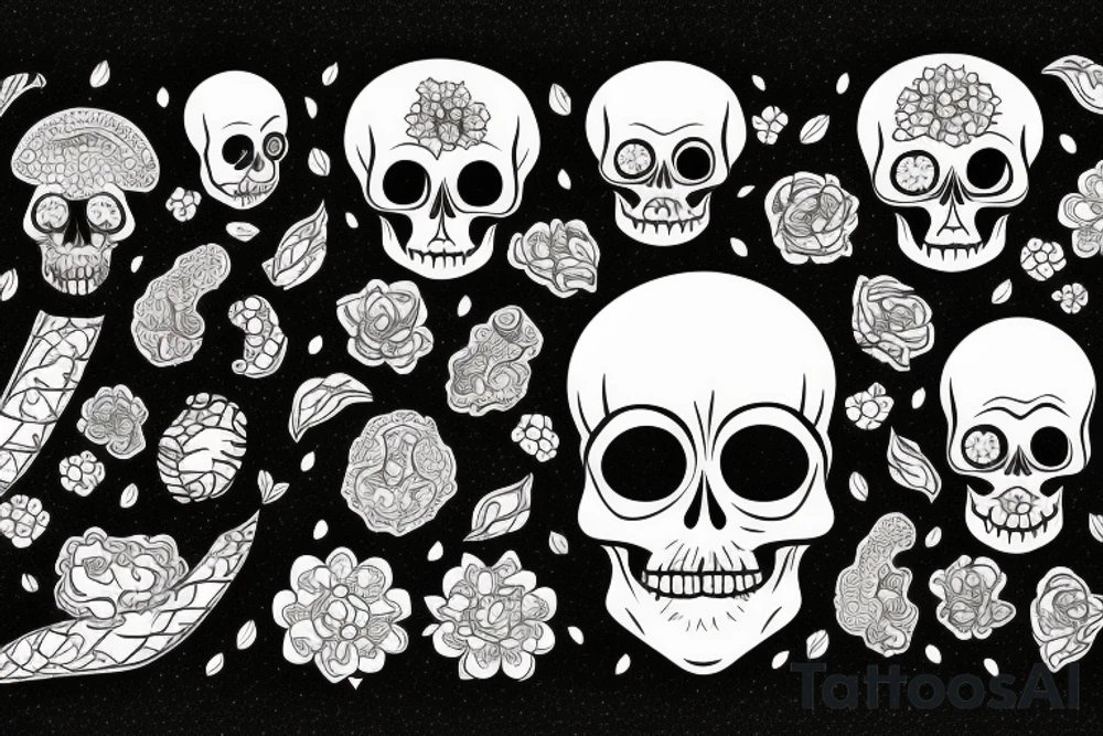 sun skull with rafflesia flower tattoo idea