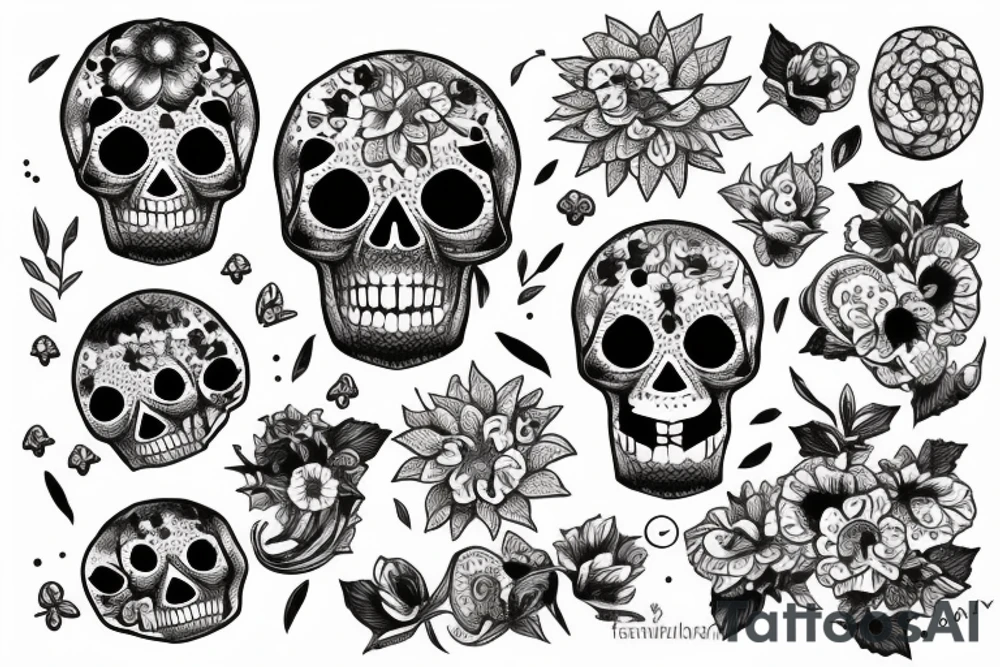 sun skull with rafflesia flower tattoo idea