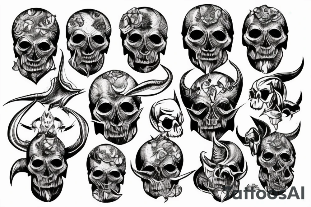 evil melting devil chaotic skull tattoo idea