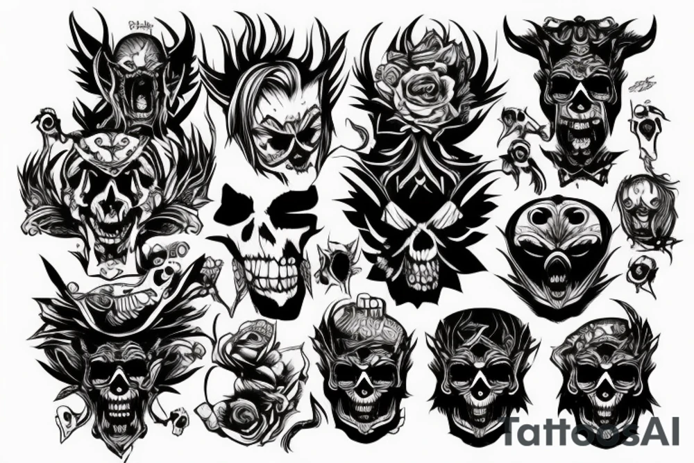 evil melting devil chaotic skull tattoo idea