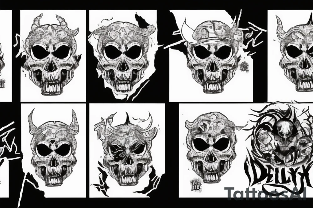 evil melting devil chaotic skull rock tattoo idea