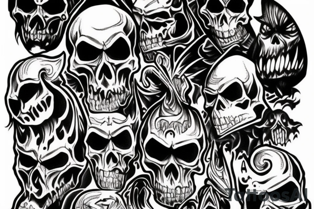 evil melting devil chaotic skull rock tattoo idea