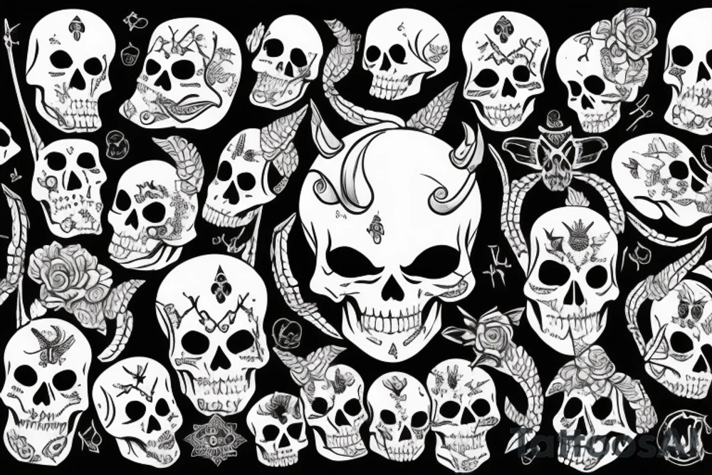 blody skeleton egle in front of death unicorn tattoo idea