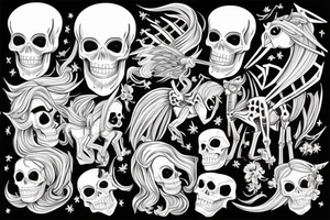 blody skeleton egle in front of death unicorn tattoo idea