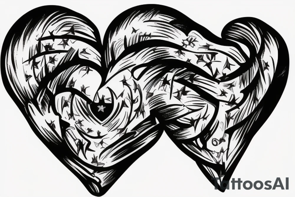 Anatomical heart with USA and Brazil flag tattoo idea