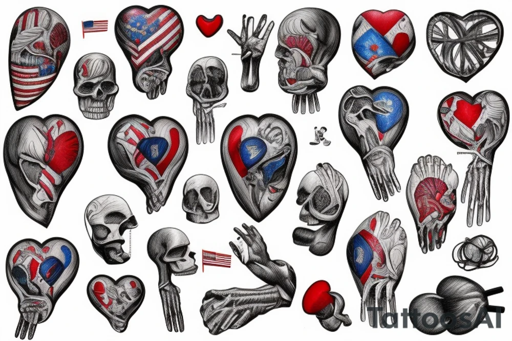 Anatomical heart with USA and Brazil flag tattoo idea