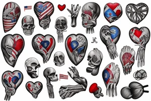 Anatomical heart with USA and Brazil flag tattoo idea