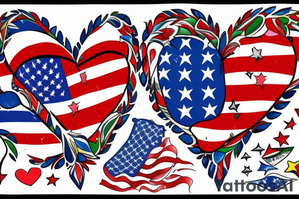 Heart with Brazilian and American flag split tattoo idea