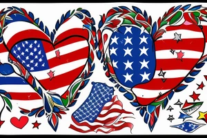 Heart with Brazilian and American flag split tattoo idea