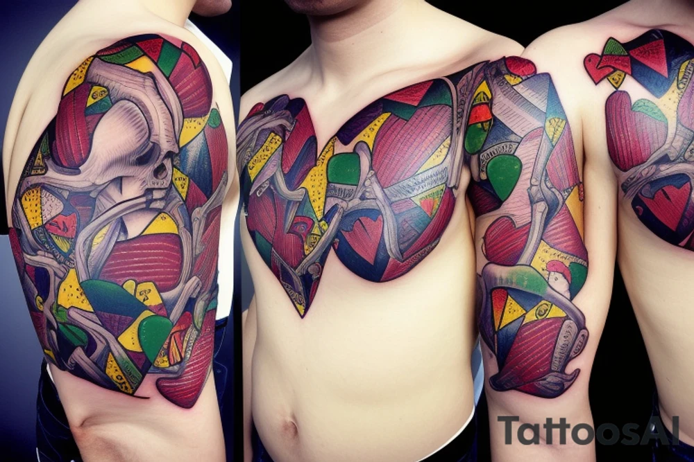 Anatomical heart Brazilian flag tattoo idea