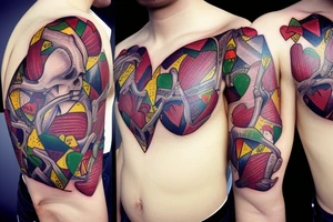 Anatomical heart Brazilian flag tattoo idea