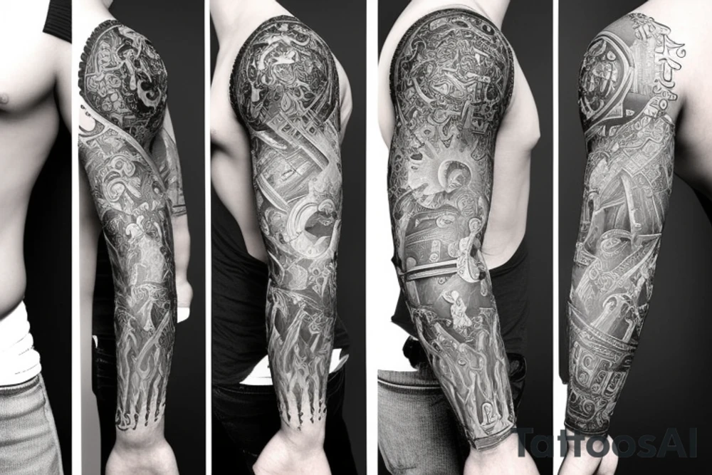 religion therme, full sleeve tattoo idea