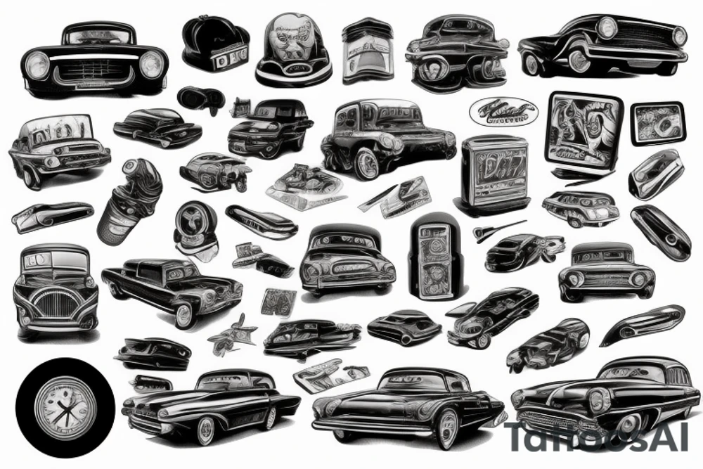 cars, jzpan style, drif,  full sleeve tattoo idea