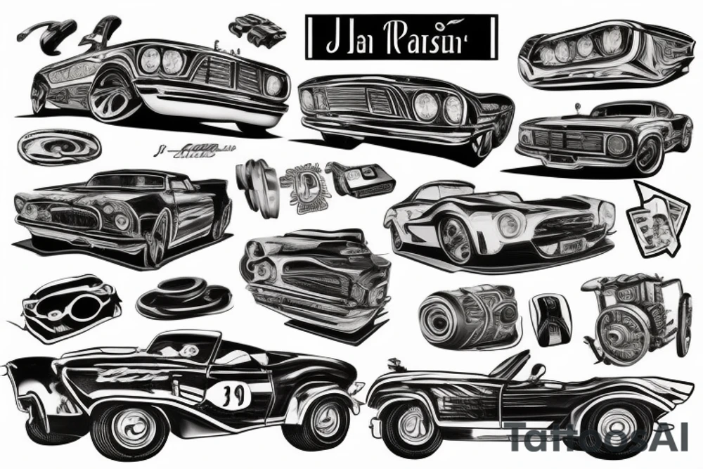 cars, jzpan style, drif,  full sleeve tattoo idea